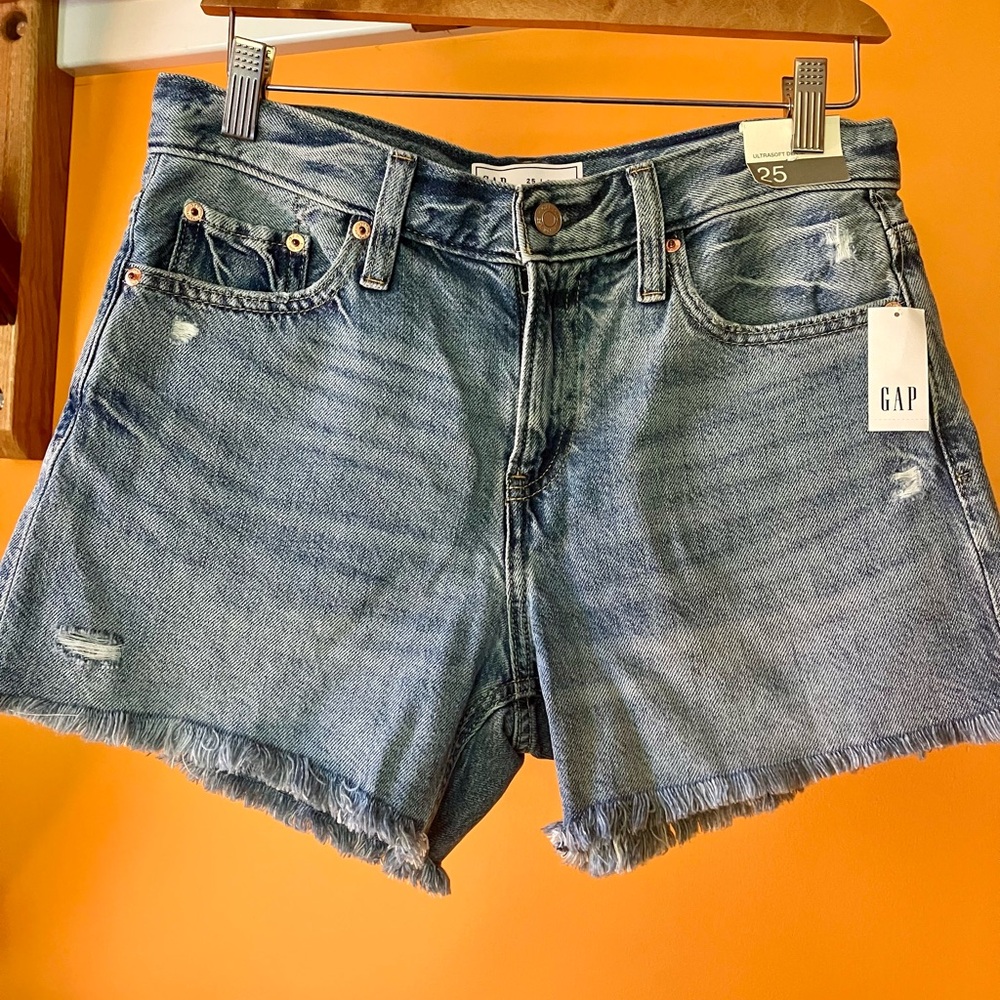 GAP Women's Light Blue Frayed Jean Shorts